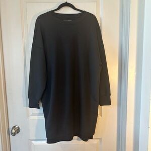 Game Black Long Sleeve Crew Neck Oversized Sweatshirt Dress, Small